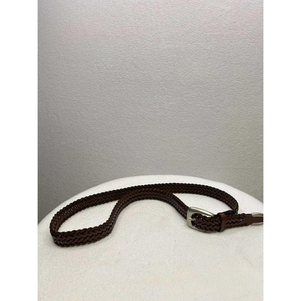 Brown Woven Leather Belt Silver Buckle Women's‎ Small